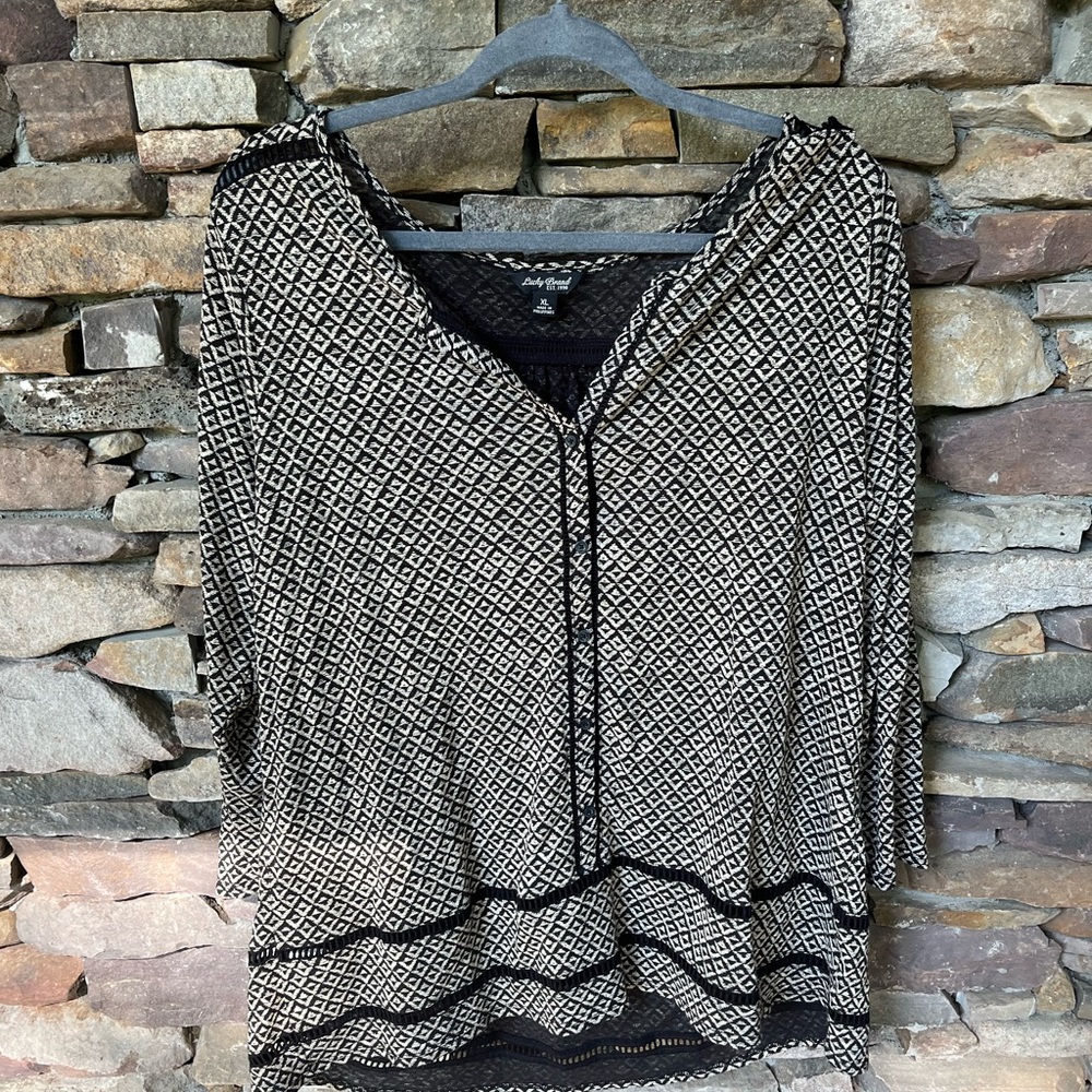 Lucky Brand Black and White Boxy Blouse